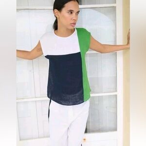 Zara Color Block Vibrant Color Linen Top